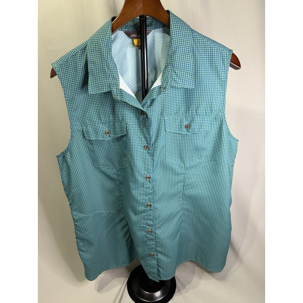 Eddie Bauer Green Sleeveless Button Down Blouse Utility Beautiful/Preppy Women’s